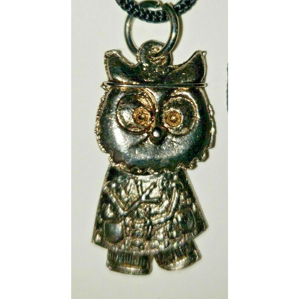Vintage Owl Pendant long Rope Necklace Charm Vending Prize New Old Stock